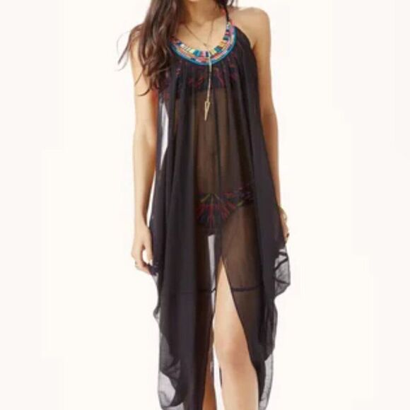 Mara Hoffman Beach Boho Pool Vacation Sheer Beaded Long Black Swim Coverup S M L - Picture 2 of 8